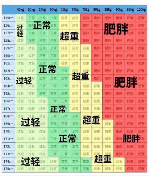 肥胖指数bmi对照表标准