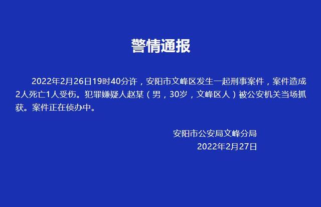 河南安阳发生刑案致2死1伤