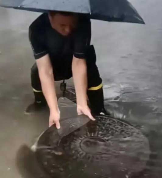 干部雨中徒手扒井盖排水被质疑摆拍