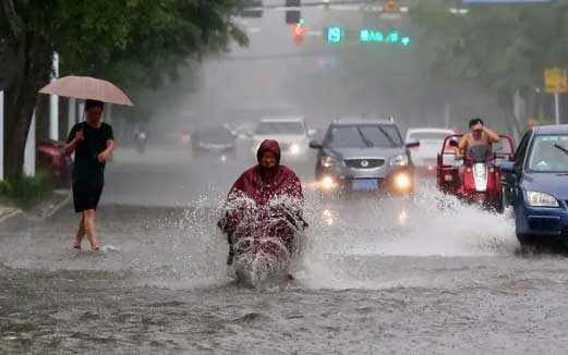 江苏无锡突降暴雨 居民上街摸鱼