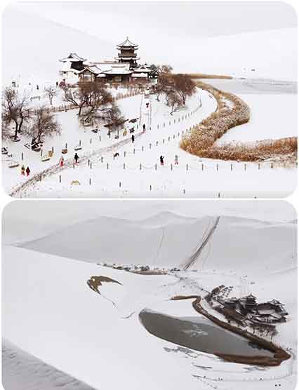 2025敦煌初雪!沙漠秒变千年水墨画卷