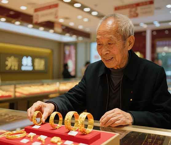 老人攒金34年 戴百克黄金逛珠宝城引全网点赞