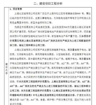 比亚迪拟扩建上海工厂，预计每年可处理新型锂电池7200万只