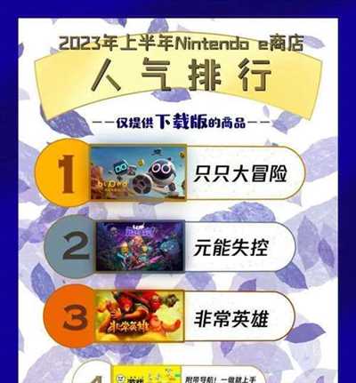 国行Switch公布2023年上半年游戏人气排行榜