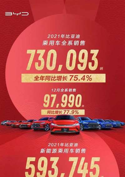 新能源车占81% 比亚迪全年销量73万台