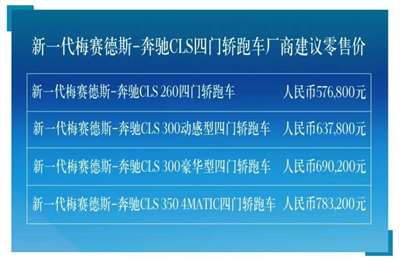 57.68万元起售 新款奔驰CLS正式上市