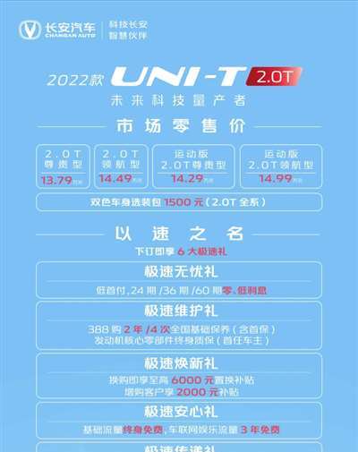 售13.79万起 长安UNI-T 2.0T版正式上市